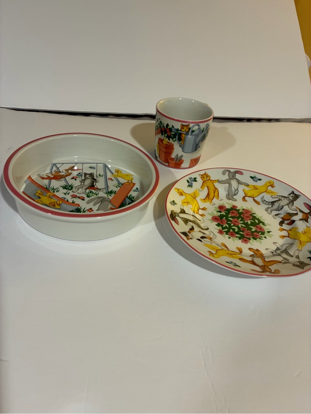 Tiffany & Co 1992 3 Piece Child’s Dish Set Vintage Playground Bowl, Plate, Cup